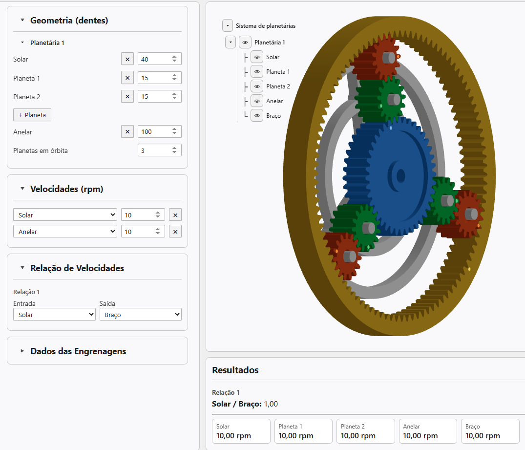 Montagem da transmissão CVT no Engrenarium com solar e anelar a 10 rpm