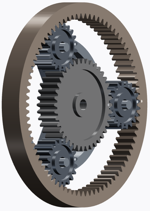 Exemplo de trem planetário simples em vista isométrica